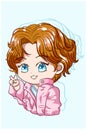 Little cute boy blue eyed with pink jacket chi bi character