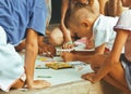 Little cute boy with company painting on birthday Royalty Free Stock Photo