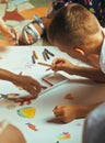 Little cute boy with company painting on birthday Royalty Free Stock Photo