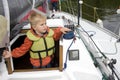 Little cute boy five years old in life jacket on y Royalty Free Stock Photo