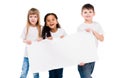 Little cute boy and girl holding an empty paper sheet Royalty Free Stock Photo