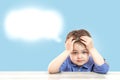 Little cute boy and his cloud of thoughts on isolated background Royalty Free Stock Photo