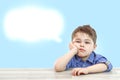 Little cute boy and his cloud of thoughts on isolated background Royalty Free Stock Photo