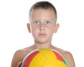 Little cute boy playing football ball isolated Royalty Free Stock Photo