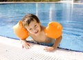 Little cute boy in swimming pool wearing