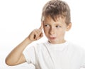 Little cute boy thinking gesture isolated on white Royalty Free Stock Photo