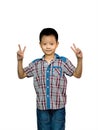 Little cute boy on wood background Royalty Free Stock Photo