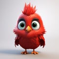 Little Cute Cardinal: Playful Cartoon Character With Strong Facial Expression
