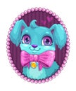 Little cute cartoon blue fluffy dog portrait. Royalty Free Stock Photo