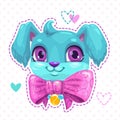 Little cute cartoon blue fluffy puppy face. Royalty Free Stock Photo