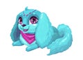 Little cute cartoon blue fluffy puppy