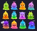 Little cute cartoon colorful glitter slime characters set. Royalty Free Stock Photo