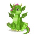 Little cute cartoon green baby dragon. Vector illustration. Royalty Free Stock Photo