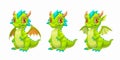 Little cute cartoon green dragon, vector icons. Royalty Free Stock Photo