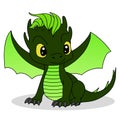 Little cute cartoon green dragon with wings and tail. Funny fantasy character, young mythical reptile monster. Vector illustration Royalty Free Stock Photo