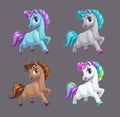Little cute cartoon horse icons, fairy pony set. Royalty Free Stock Photo
