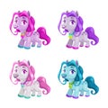 Little cute cartoon horses set. Pony princess toys collection. Royalty Free Stock Photo