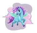 Little cute cartoon pegasus. Fantasy flying pony