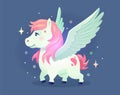 Little cute cartoon pegasus with wings and purple hair Royalty Free Stock Photo