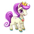 Little cute cartoon pony princess. Pretty horse with purple hair. Royalty Free Stock Photo