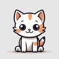 Little cute cartoon white cat with ginger spot