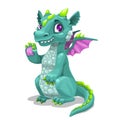 Little cute cartoon young dragon. Fantasy monster illustration.