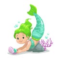 Little cute cartoon young mermaid princess