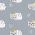 Little Cute Cat Princess Seamless Pattern Background Vector Illustration Royalty Free Stock Photo