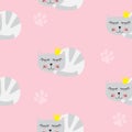 Little Cute Cat Princess Seamless Pattern Background Vector Illustration Royalty Free Stock Photo