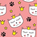 Little Cute Cat Princess Seamless Pattern Background Vector Illustration Royalty Free Stock Photo