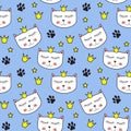 Little Cute Cat Princess Seamless Pattern Background Vector Illustration Royalty Free Stock Photo