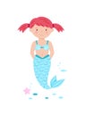 Cute little cartoon character - a mermaid girl with pink hair swimming underwater Royalty Free Stock Photo