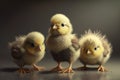 Little cute chicks standing together and looking into camera