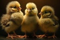 Little cute chicks standing together and looking into camera