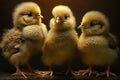 Little cute chicks standing together and looking into camera