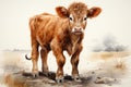 little cute cow portrait in watercolor painted Royalty Free Stock Photo