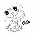 Little cute dinosaur. Black and white linear drawing. Vector