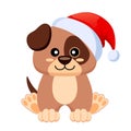 Little cute dog in Santa Claus hat. Puppy simbol of Chinese New Year 2018 Royalty Free Stock Photo