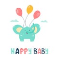 Little cute elephant flying with balloons. Vector illustration Royalty Free Stock Photo