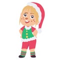 Little cute elf isolated on white background. Christmas vector cartoon illustration. Dwarf in elf costume Royalty Free Stock Photo