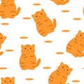 Little cute funny red striped cat with oval dots seamless pattern, simple flat style vector illustration Royalty Free Stock Photo