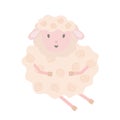 Little cute funny sheep in simple cartoon style vector illustration for children, farm pink animal Royalty Free Stock Photo