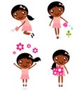 Little cute gardener girl in various poses Royalty Free Stock Photo