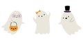 Little cute ghost collection, happy halloween. Cartoon ghosts with different characters. Royalty Free Stock Photo