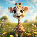 Little Cute Giraffe Cartoon In Spectacular Vray Tracing Style Royalty Free Stock Photo