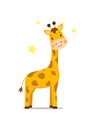 Little cute giraffe on an isolated white background with stars Royalty Free Stock Photo