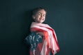 Little girl with the American flag Royalty Free Stock Photo