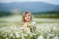 Little cute girl with bouquet of camomile flowers Royalty Free Stock Photo