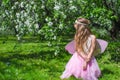 Little cute girl with butterfly wings in Royalty Free Stock Photo