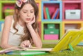 Little cute girl doing homework Royalty Free Stock Photo